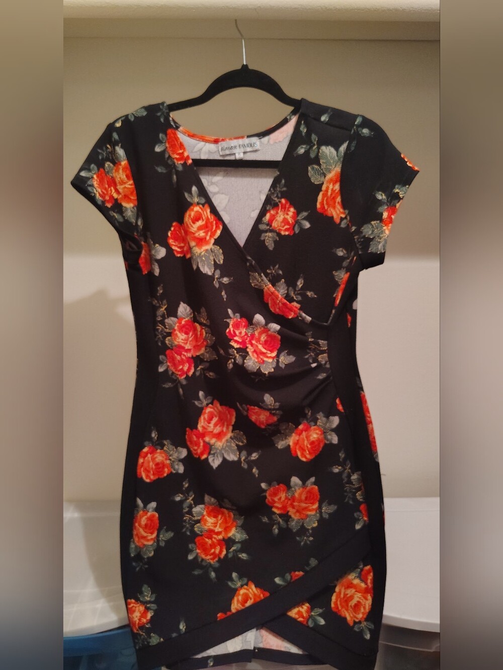 Almost Famous Black Dress with Red Rose Print